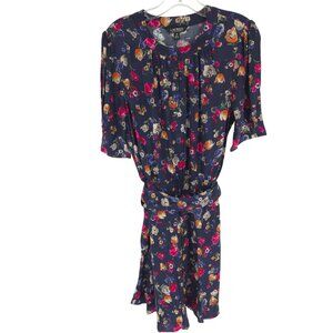 Lauren Ralph Lauren French Navy Jacquard Floral Dress Dainty Midi Cocktail L
